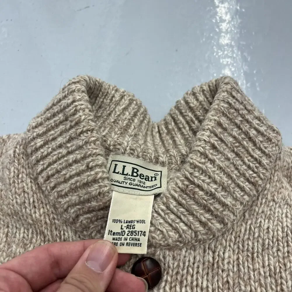 Vintage Y2k LL Bean Beige Wool Henley Sweater